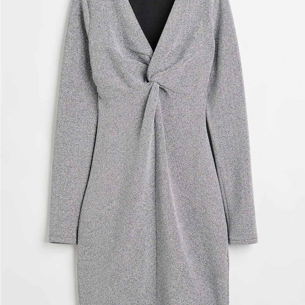 H&M Silver Glitter Knot Long Sleeve Party Dress Size XL - Picture 2 of 5
